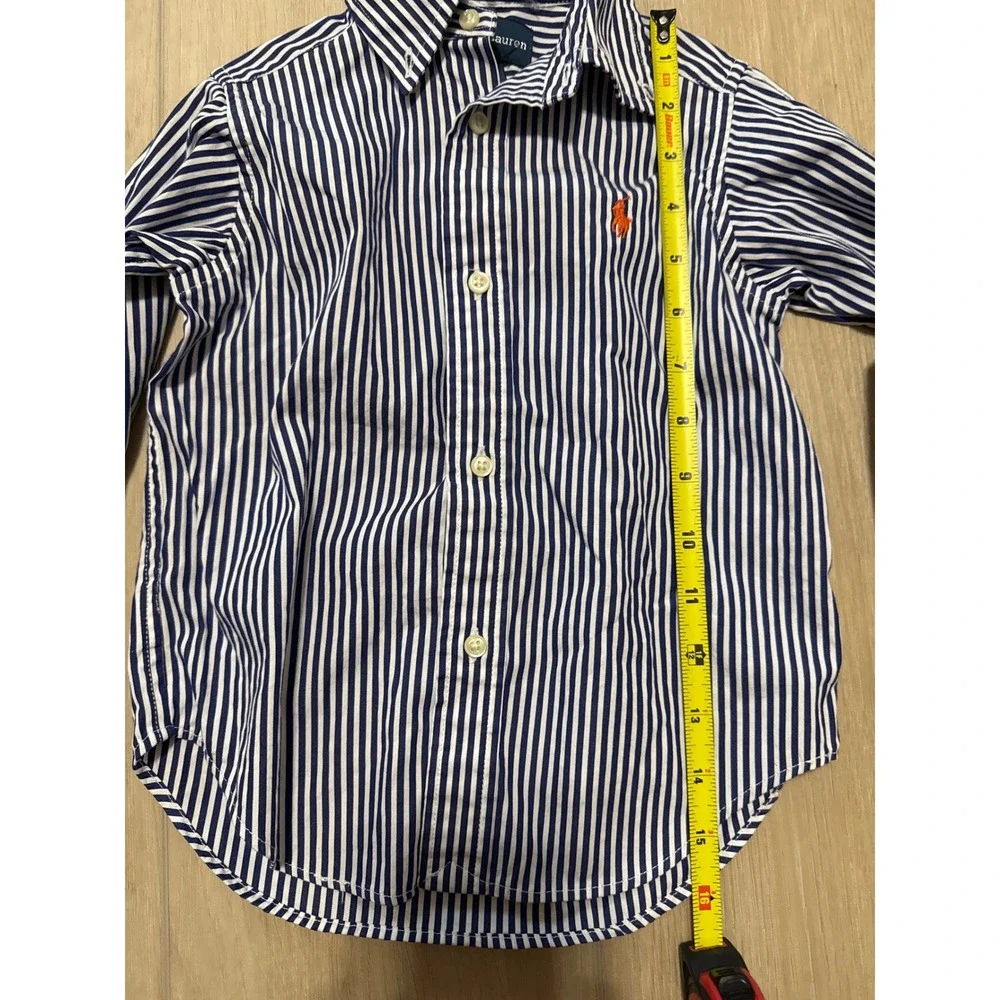 Ralph Lauren Kids Navy White Striped Button Down Shirt Long Sleeve Cotton 2 2T